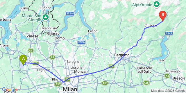 Map: Milan Malpensa Airport (MXP) to Castione della Presolana