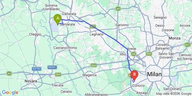 Map: Milan Malpensa Airport (MXP) to Cesano Boscone