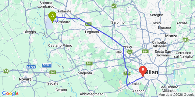 Map: Milan Malpensa Airport (MXP) to Cesano Maderno