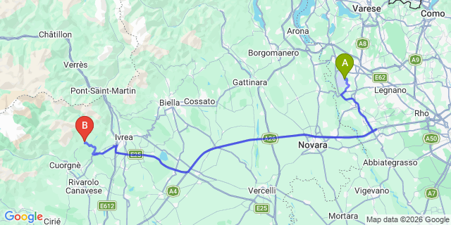 Map: Milan Malpensa Airport (MXP) to Champoluc