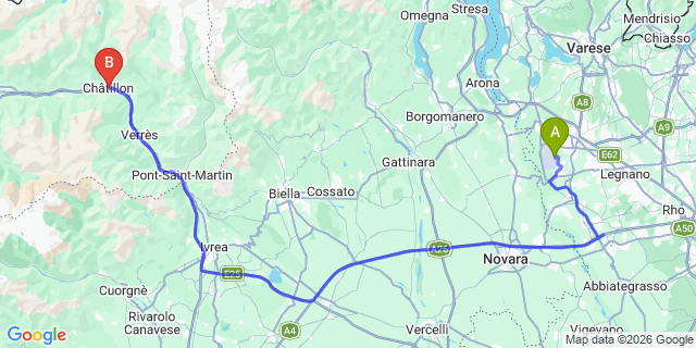 Map: Milan Malpensa Airport (MXP) to Chatillon (Aosta Valley)