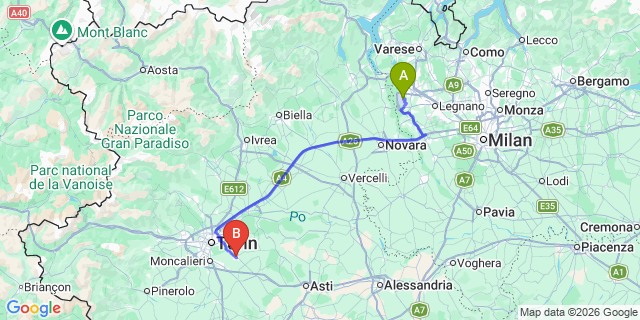 Map: Milan Malpensa Airport (MXP) to Chieri