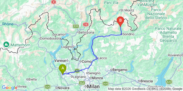 Map: Milan Malpensa Airport (MXP) to Chiesa Valmalenco