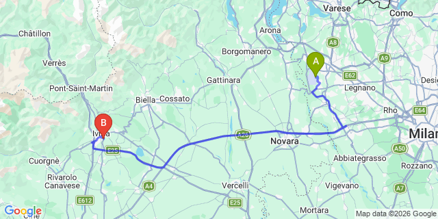 Map: Milan Malpensa Airport (MXP) to Chivasso