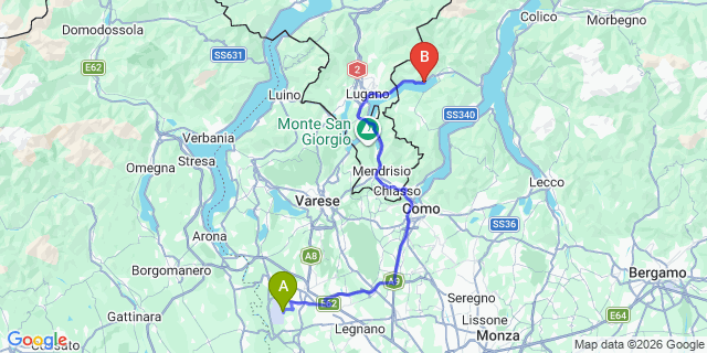 Map: Milan Malpensa Airport (MXP) to Cima di Porlezza