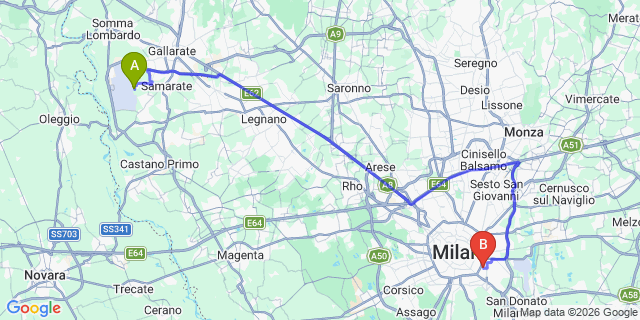 Map: Milan Malpensa Airport (MXP) to Cinisello Balsamo