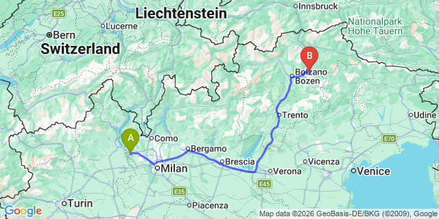 Map: Milan Malpensa Airport (MXP) to Compatsch