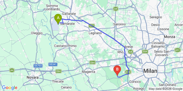 Map: Milan Malpensa Airport (MXP) to Cornaredo