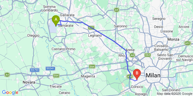 Map: Milan Malpensa Airport (MXP) to Corsico