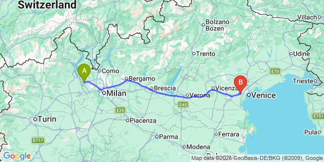 Map: Milan Malpensa Airport (MXP) to Cortina dAmpezzo