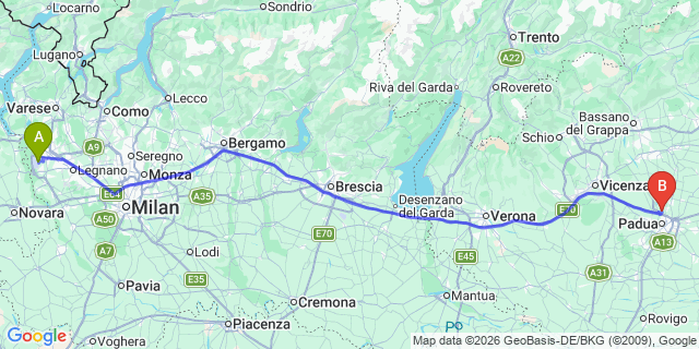 Map: Milan Malpensa Airport (MXP) to Corvara in Badia