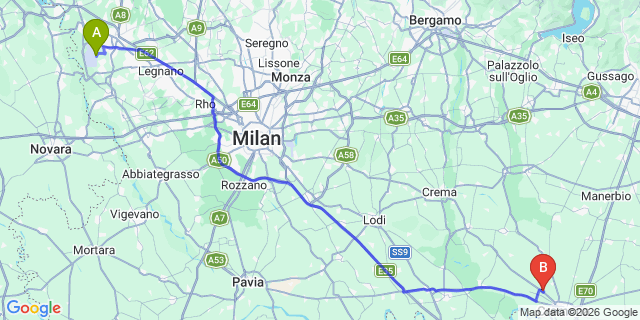 Map: Milan Malpensa Airport (MXP) to Costa Sant’Abramo