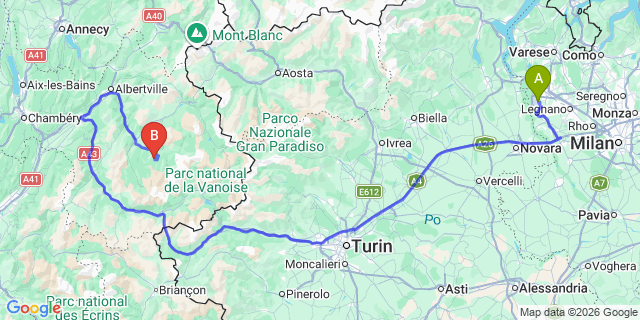 Map: Milan Malpensa Airport (MXP) to Courchevel