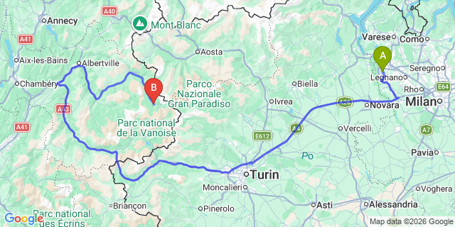 Map: Milan Malpensa Airport (MXP) to Courmayeur