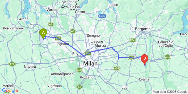Map: Milan Malpensa Airport (MXP) to Crema