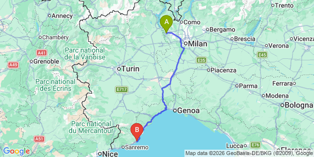 Map: Milan Malpensa Airport (MXP) to Diano Marina