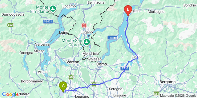 Map: Milan Malpensa Airport (MXP) to Dorio (Lago di Como)