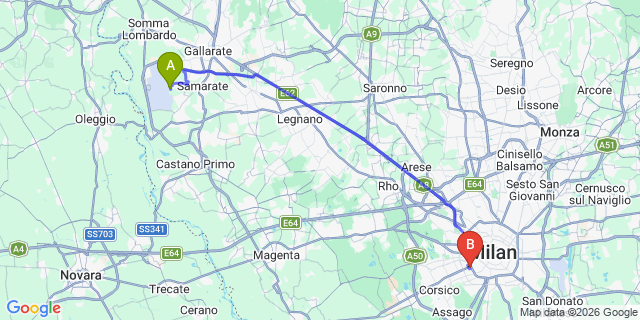 Map: Milan Malpensa Airport (MXP) to Faggeto Lario