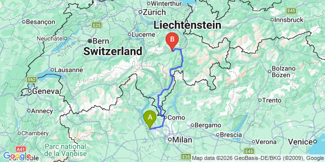 Map: Milan Malpensa Airport (MXP) to Falera