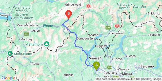 Map: Milan Malpensa Airport (MXP) to Fiesch