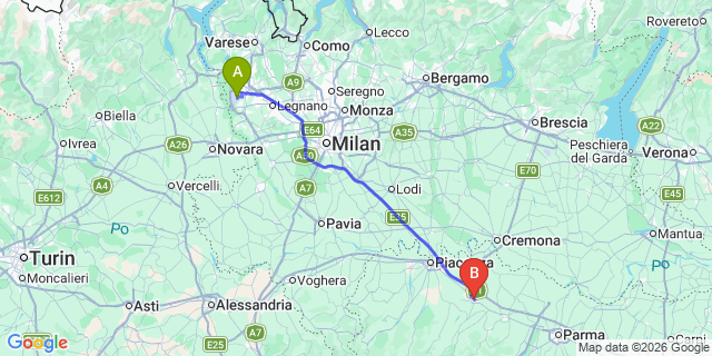 Map: Milan Malpensa Airport (MXP) to Fiorenzuola d’Arda