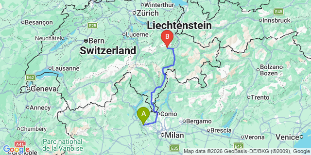 Map: Milan Malpensa Airport (MXP) to Flims