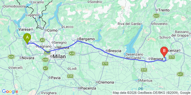 Map: Milan Malpensa Airport (MXP) to Florence city (all areas)