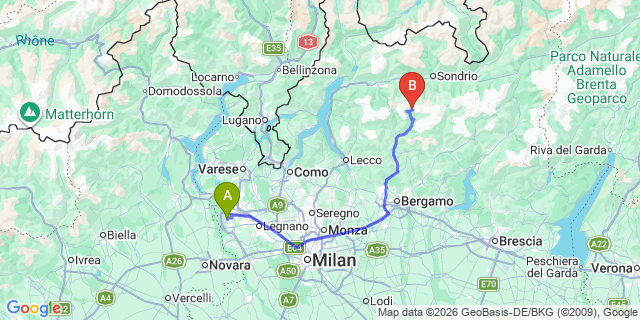 Map: Milan Malpensa Airport (MXP) to Foppolo