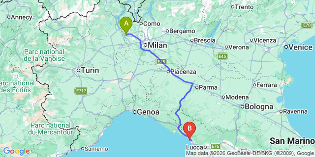 Map: Milan Malpensa Airport (MXP) to Forte dei Marmi