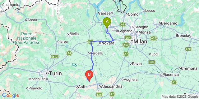 Map: Milan Malpensa Airport (MXP) to Fubine Monferrato
