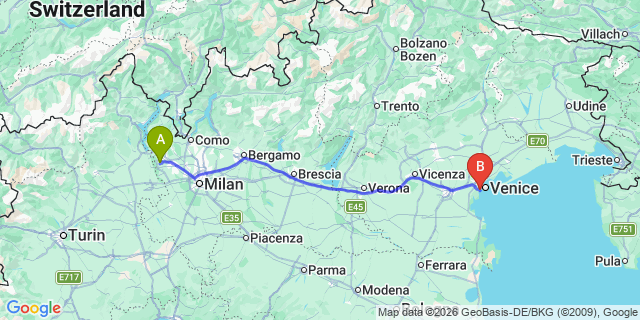Map: Milan Malpensa Airport (MXP) to Fusina