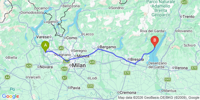 Map: Milan Malpensa Airport (MXP) to Gargnano Lake Garda