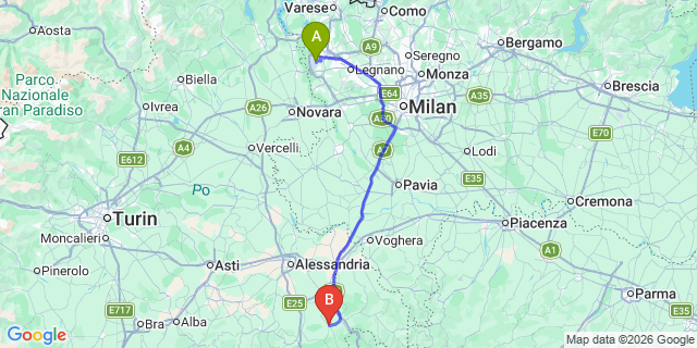 Map: Milan Malpensa Airport (MXP) to Gavi