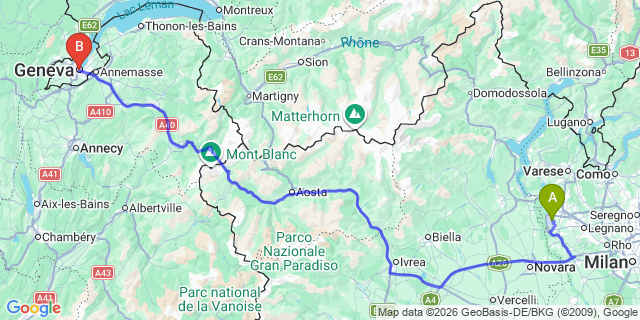 Map: Milan Malpensa Airport (MXP) to Geneva