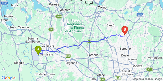 Map: Milan Malpensa Airport (MXP) to Giussano