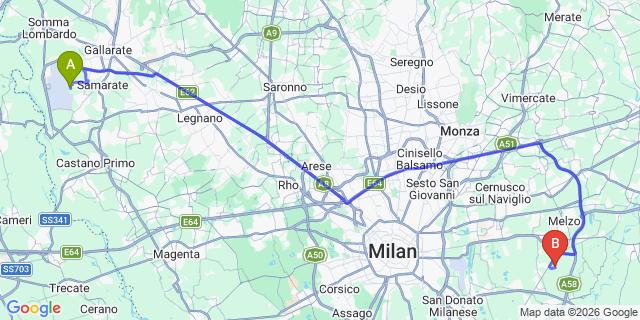 Map: Milan Malpensa Airport (MXP) to Gorgonzola