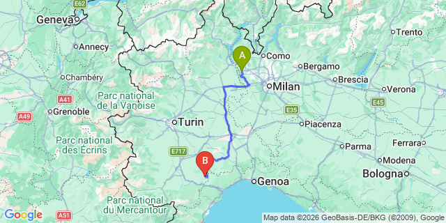 Map: Milan Malpensa Airport (MXP) to Gottasecca