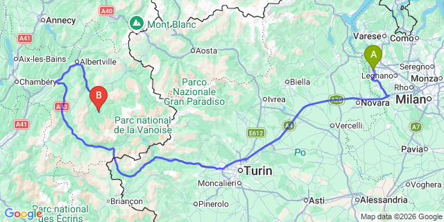 Map: Milan Malpensa Airport (MXP) to Grand Cœur