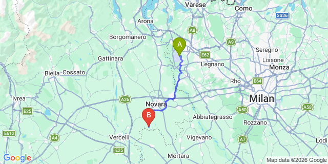 Map: Milan Malpensa Airport (MXP) to Granozzo con Monticello