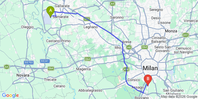 Map: Milan Malpensa Airport (MXP) to Gratosoglio