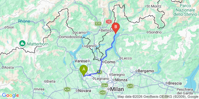 Map: Milan Malpensa Airport (MXP) to Gravedona Lake Como