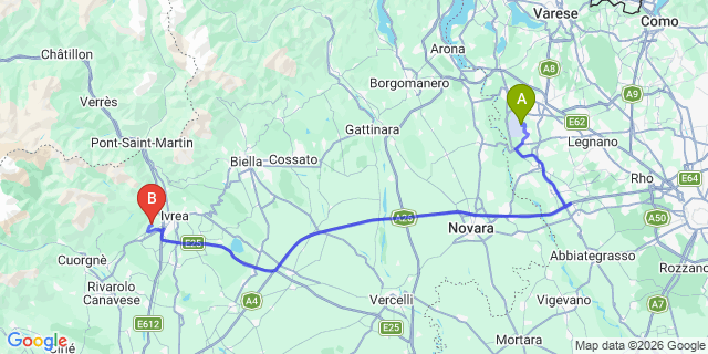 Map: Milan Malpensa Airport (MXP) to Gressoney La Trinite