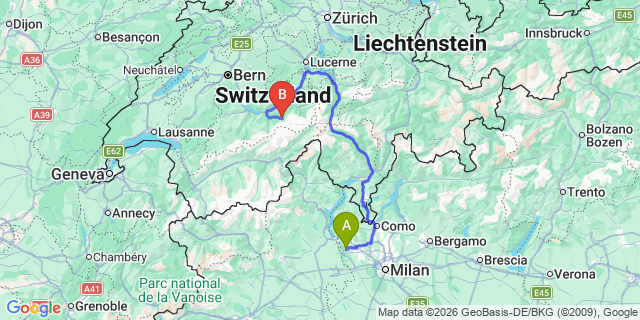 Map: Milan Malpensa Airport (MXP) to Grindelwald