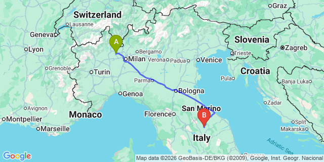 Map: Milan Malpensa Airport (MXP) to Gubbio