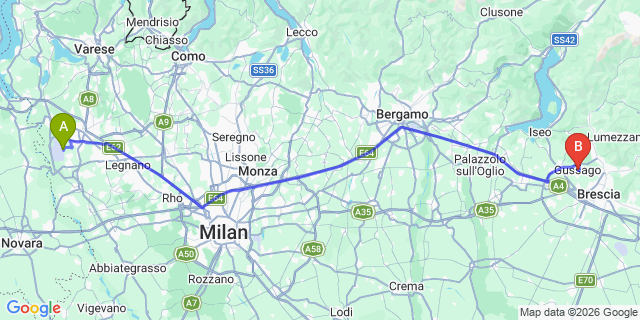 Map: Milan Malpensa Airport (MXP) to Gussago