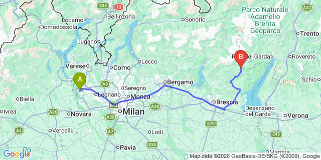 Map: Milan Malpensa Airport (MXP) to Idro Lake Idro