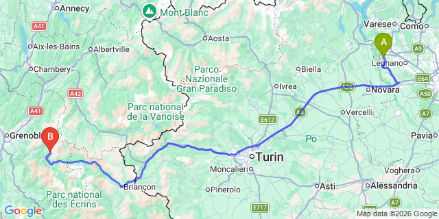 Map: Milan Malpensa Airport (MXP) to L’alpe-D’huez