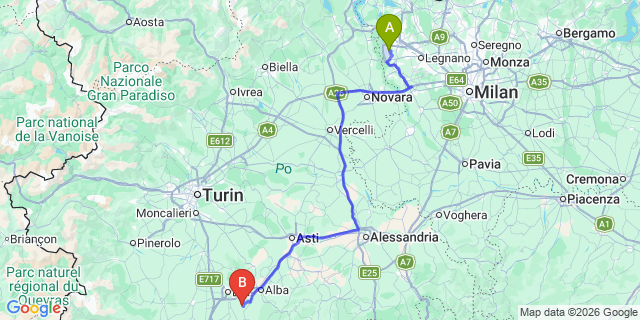 Map: Milan Malpensa Airport (MXP) to La Morra