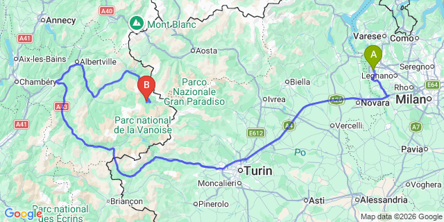 Map: Milan Malpensa Airport (MXP) to La Thuile