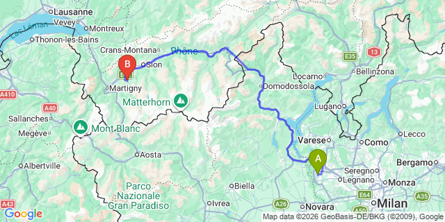 Map: Milan Malpensa Airport (MXP) to La Tzoumaz